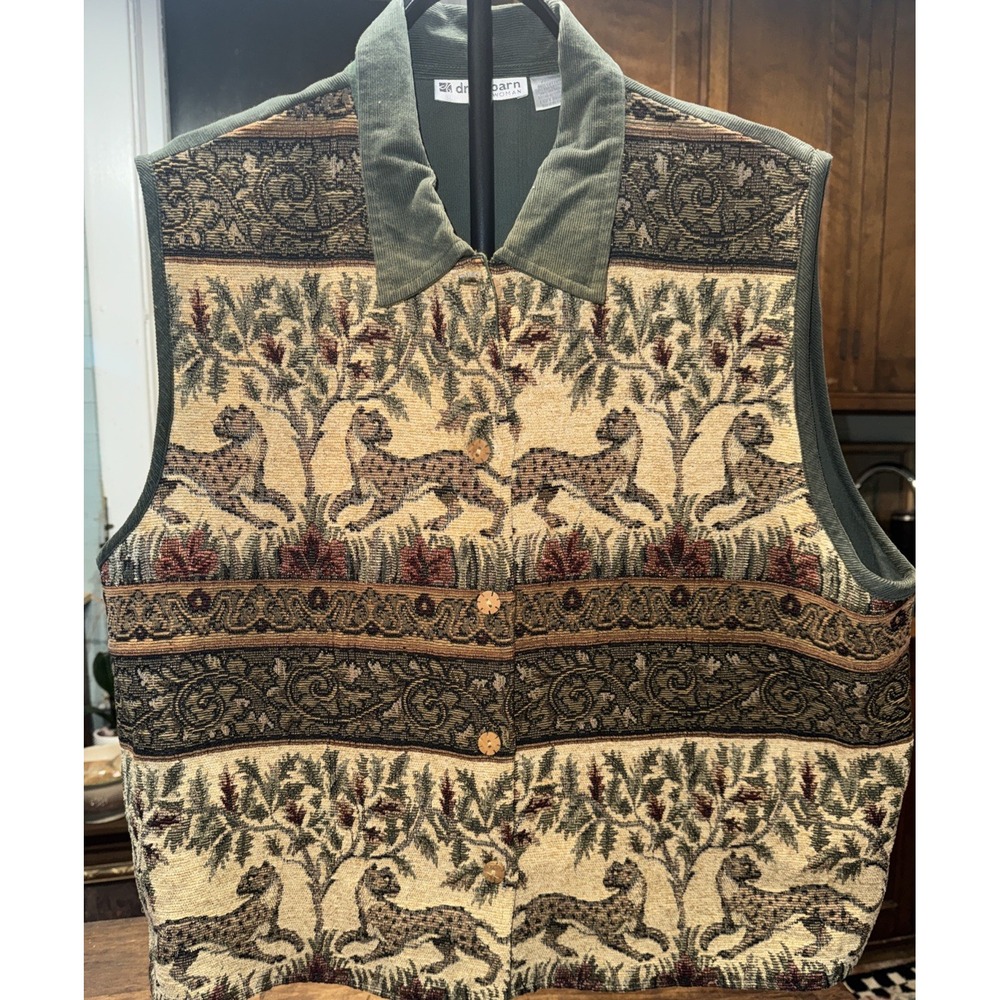 Dressbarn Jaquard Tapestry Vest 90s Vintage Size 22 - 24 Button Front Animal